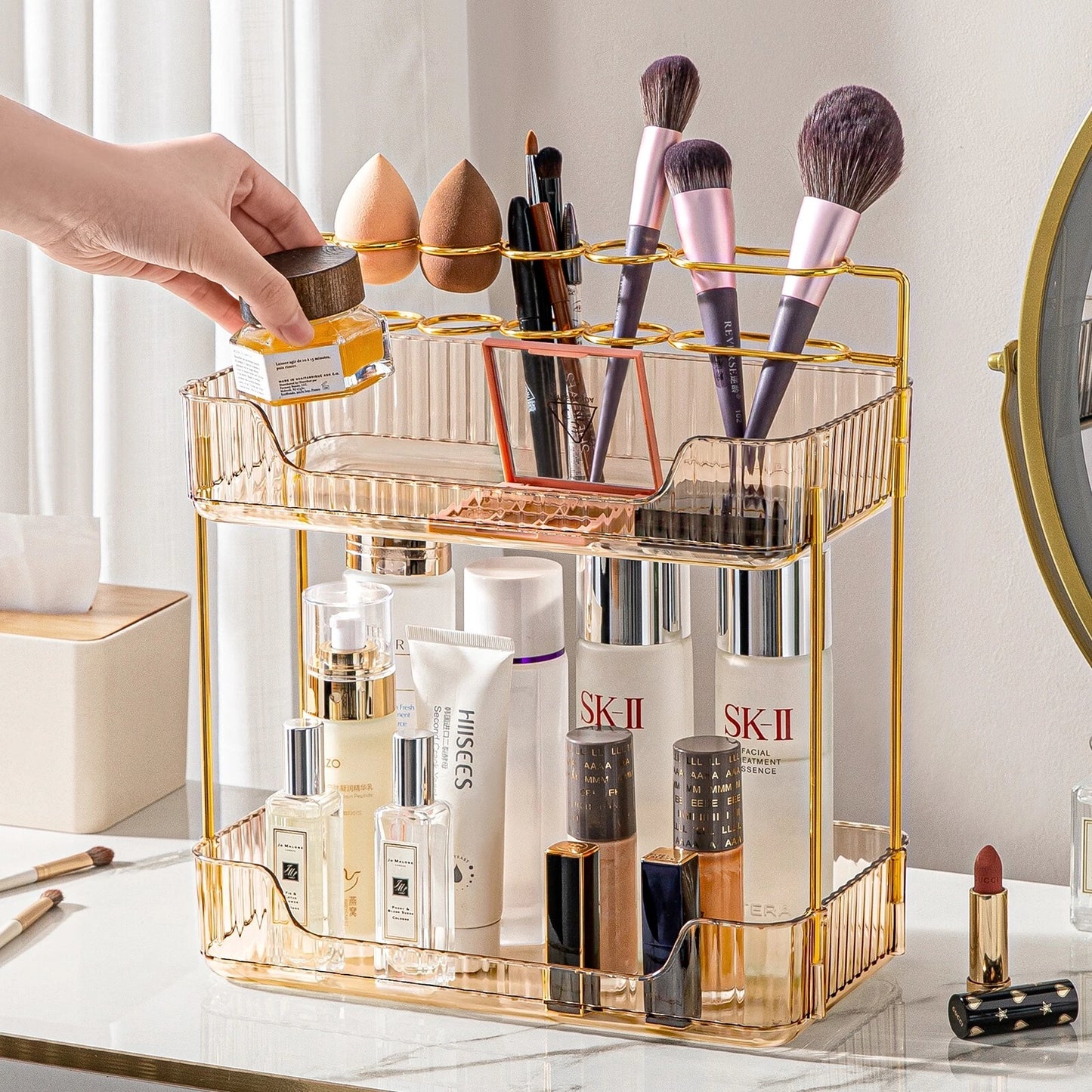 2 tier cosmetic makeup organiser shelf for perfumes, skincare and vanity storage-3