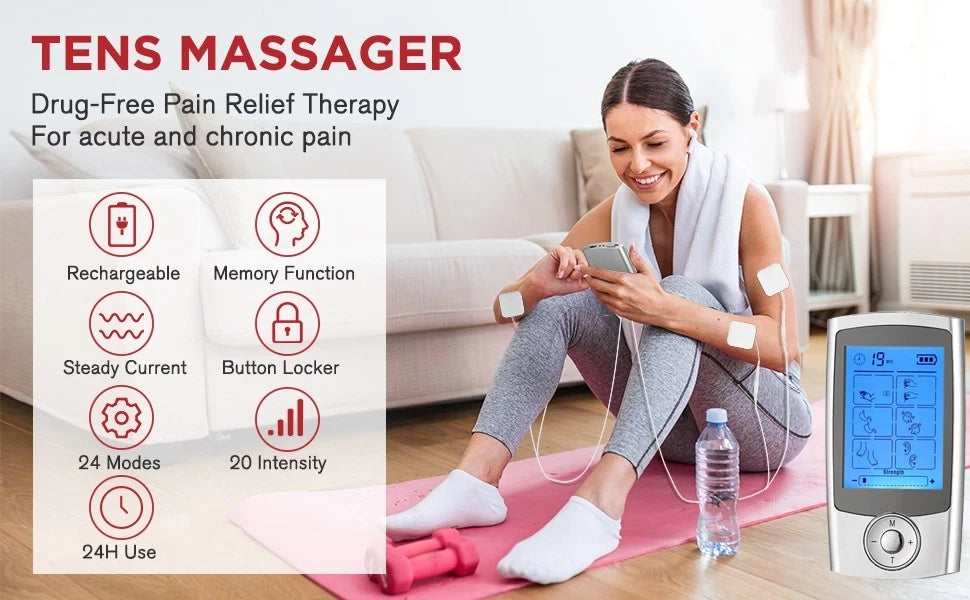 Rechargeable digital TENS machine pain relief therapy device with electrode pads-7