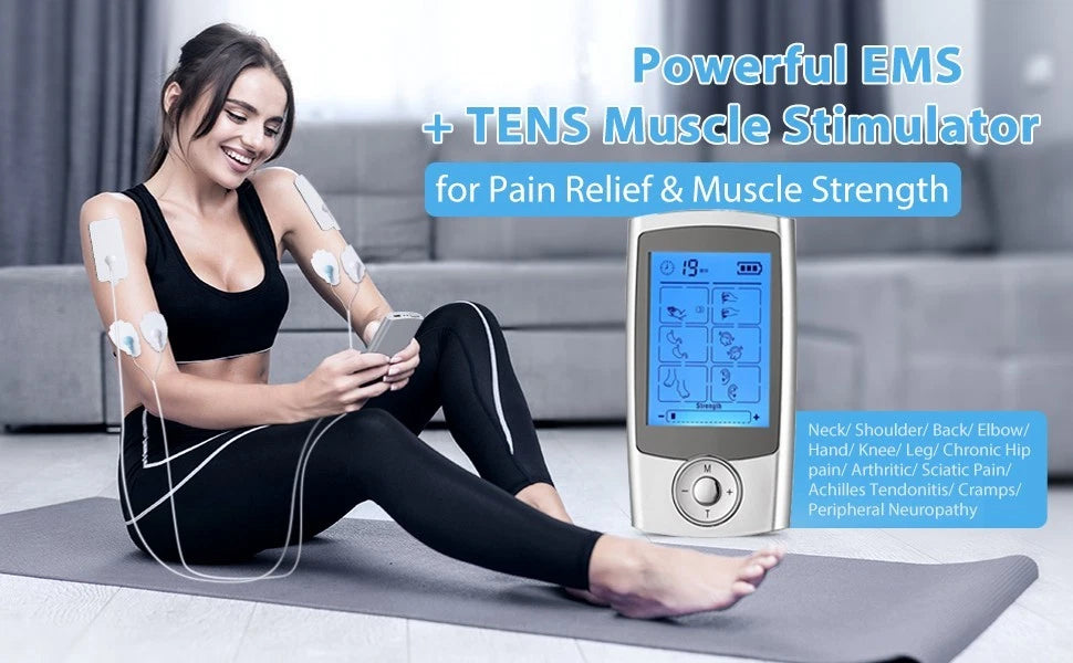 Rechargeable digital TENS machine pain relief therapy device with electrode pads-6
