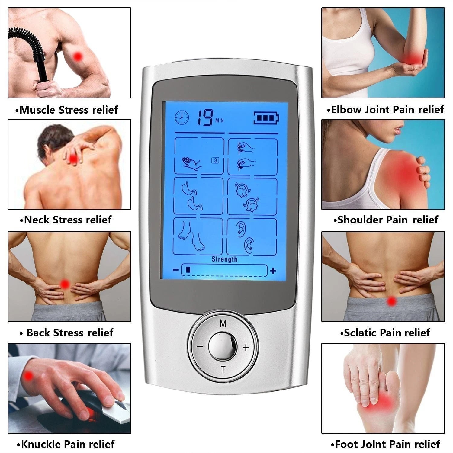 Rechargeable digital TENS machine pain relief therapy device with electrode pads-5