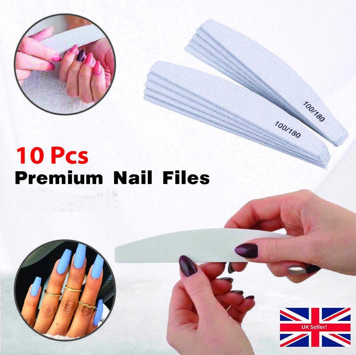 Professional half moon nail files 100/180/240 grit emery board buffer set-2