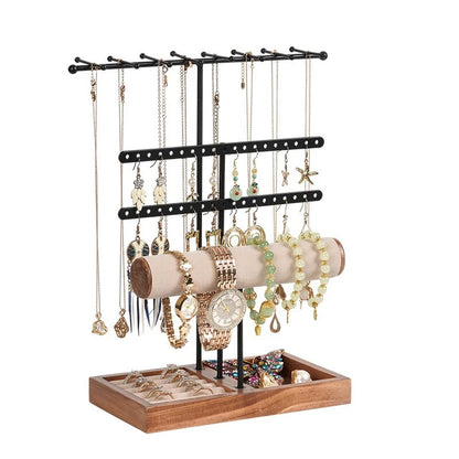 Multi-tier jewellery stand organizer holding necklaces, rings and earrings on a vanity table-2