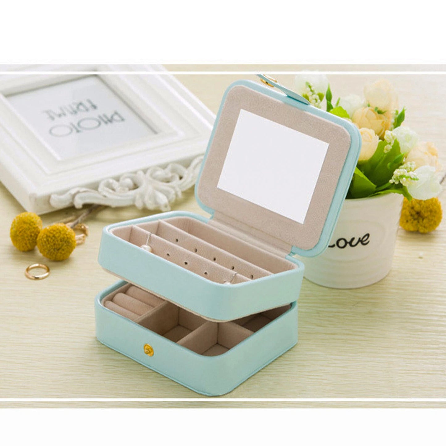 2 Layers Jewellery Boxes Storage Case Drawer Cabinet | Compact Jewelry Organizer for Earrings, Necklaces & Rings | Home & Travel Use
