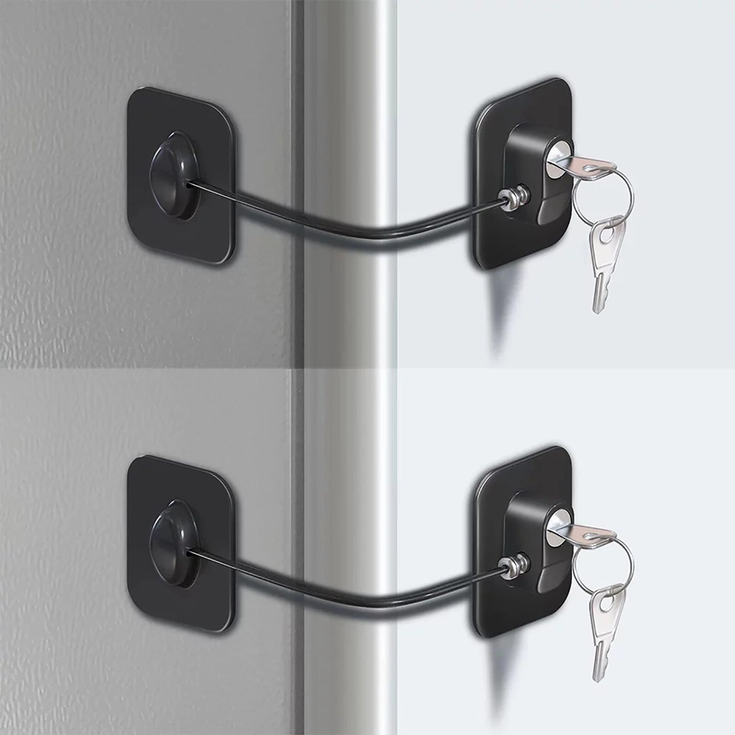 2 pack refrigerator door lock with adhesive and key system for child safety and baby proof kitchen protection-1