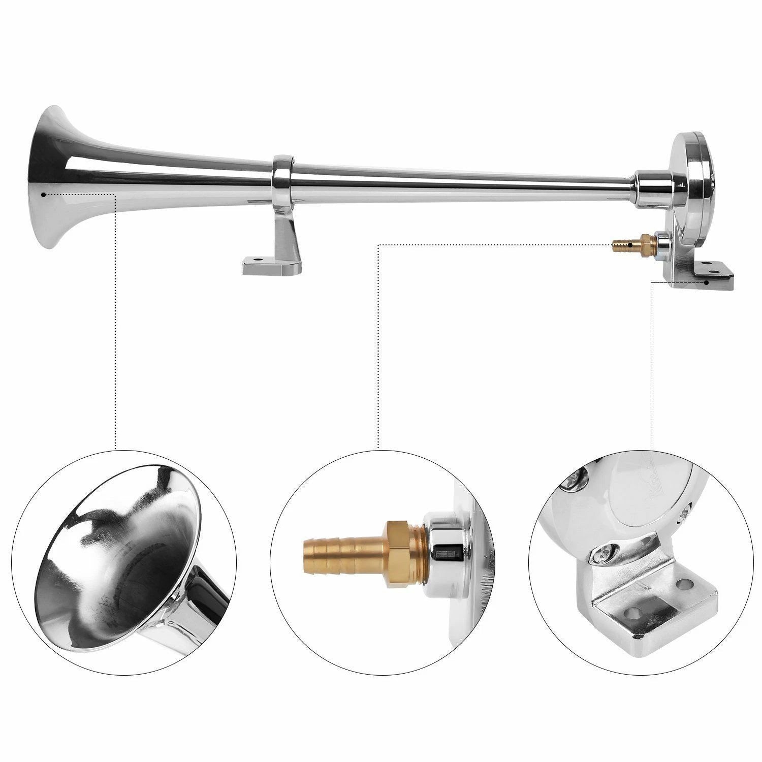 150dB chrome single trumpet air horn kit for 12V trucks, lorries, boats and heavy vehicles safety warning system-2