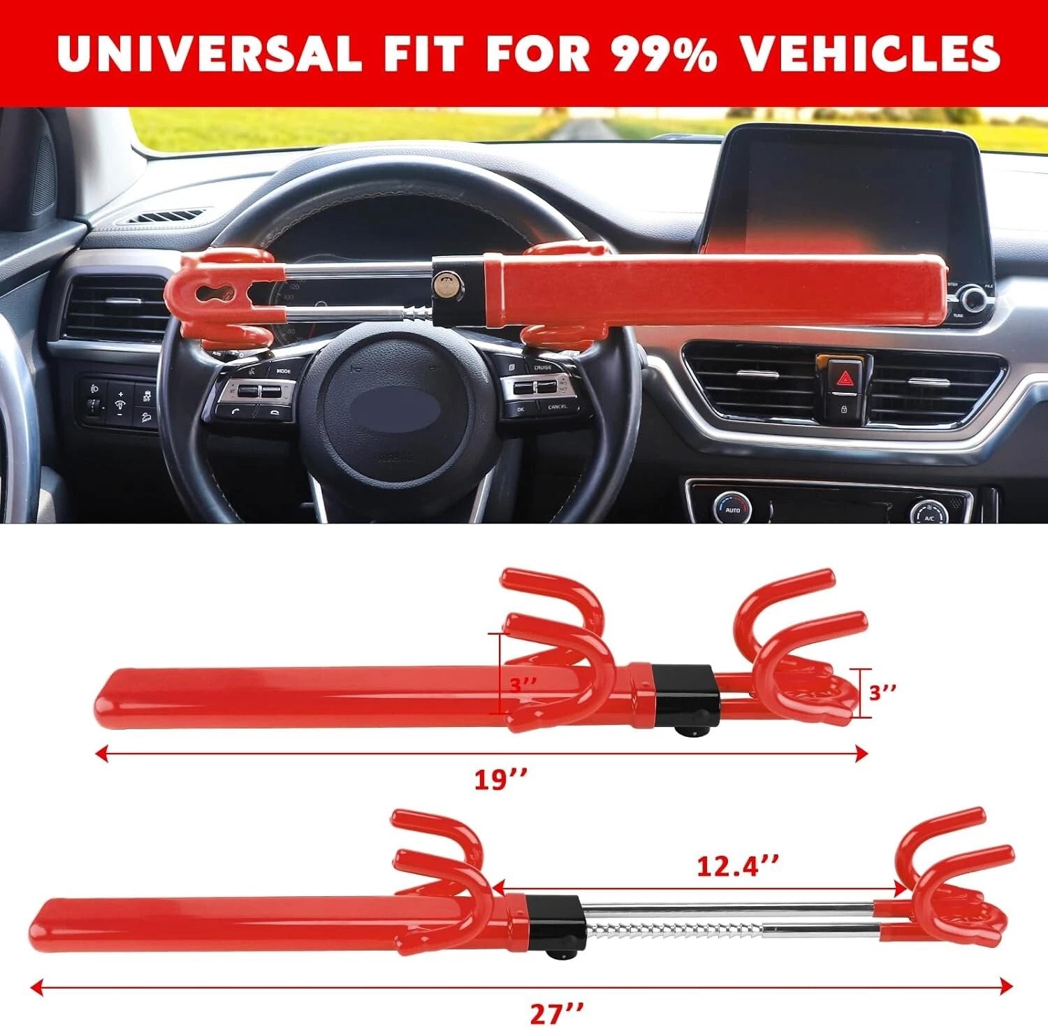 Heavy duty car steering wheel lock anti-theft hook crook security device for vehicles including cars and vans-4