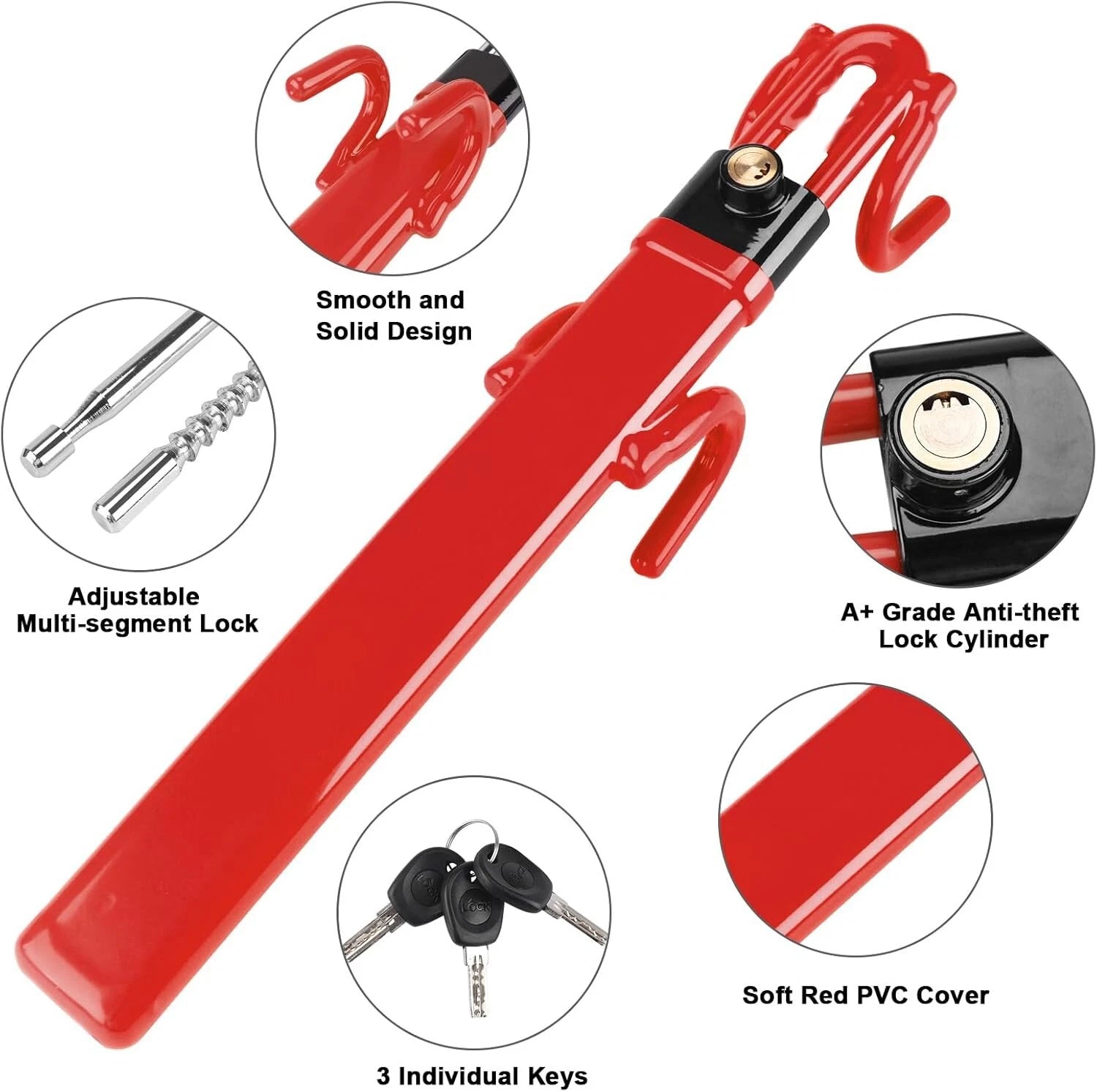 Heavy duty car steering wheel lock anti-theft hook crook security device for vehicles including cars and vans-2