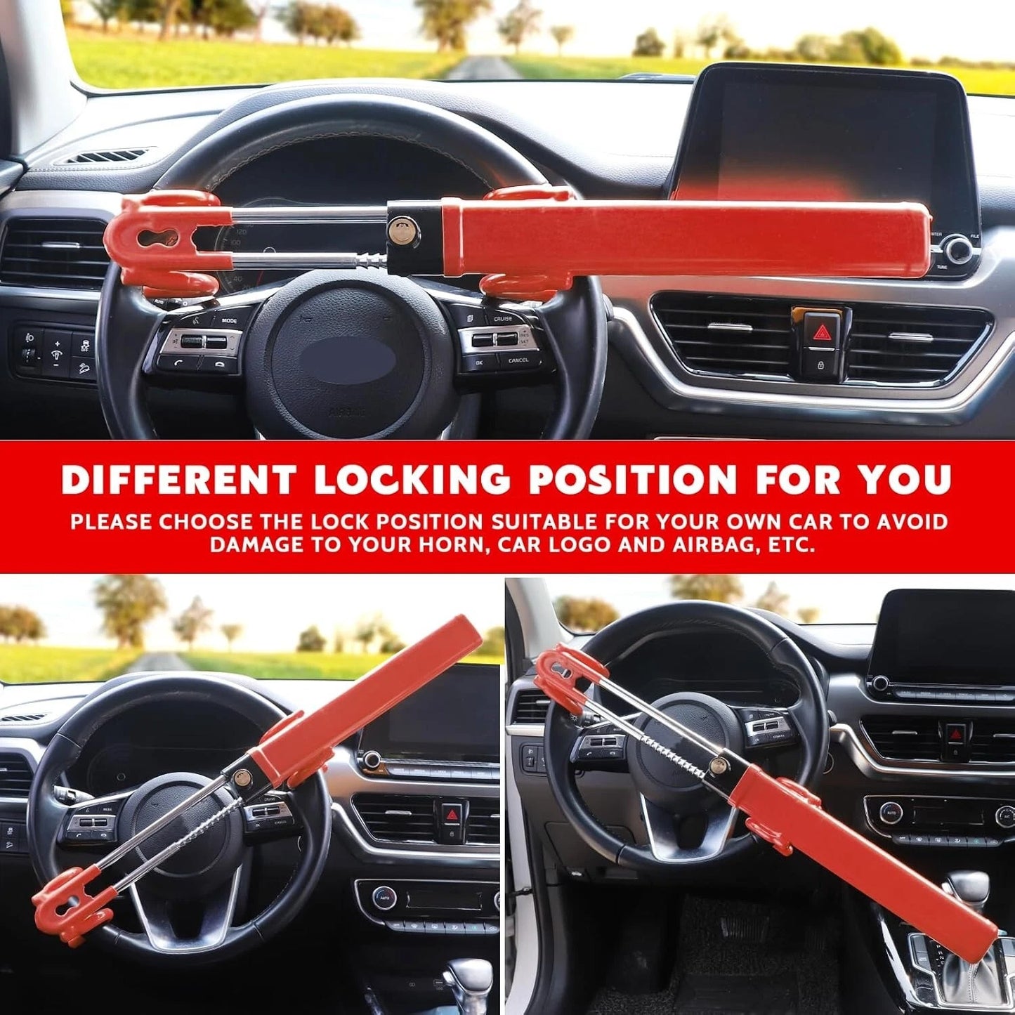 Heavy duty car steering wheel lock anti-theft hook crook security device for vehicles including cars and vans-3