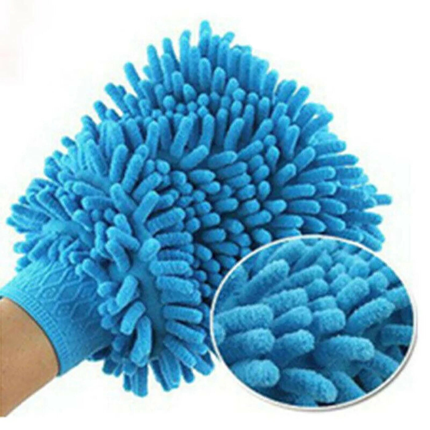 Blue microfiber cleaning glove for car window washing, home dusting and scratch-free surface polishing-4
