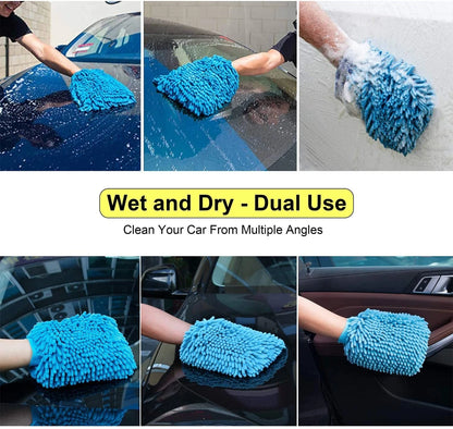 Blue microfiber cleaning glove for car window washing, home dusting and scratch-free surface polishing-2