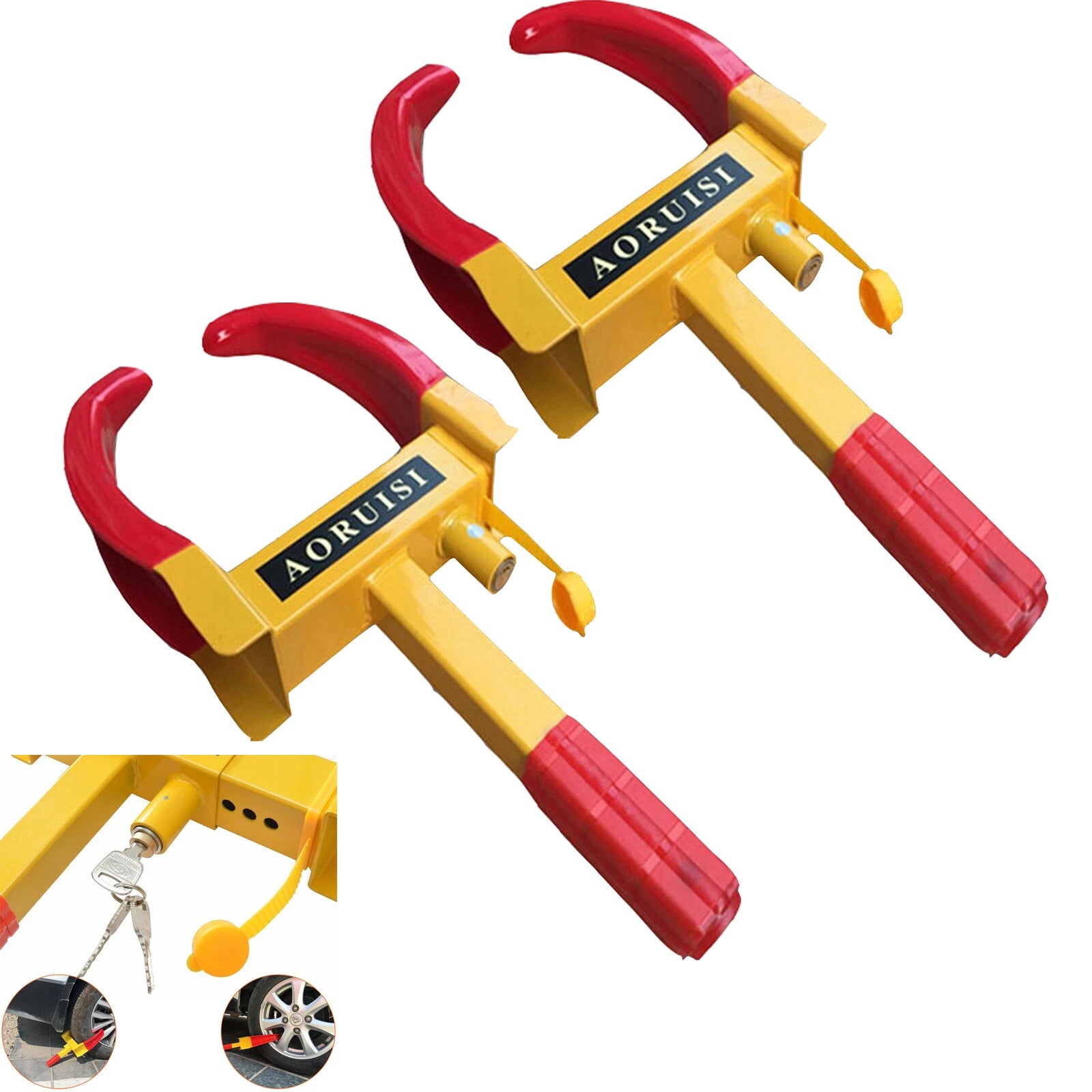 2 heavy duty wheel clamp locks with keys for caravan trailer car and van anti-theft security protection-2
