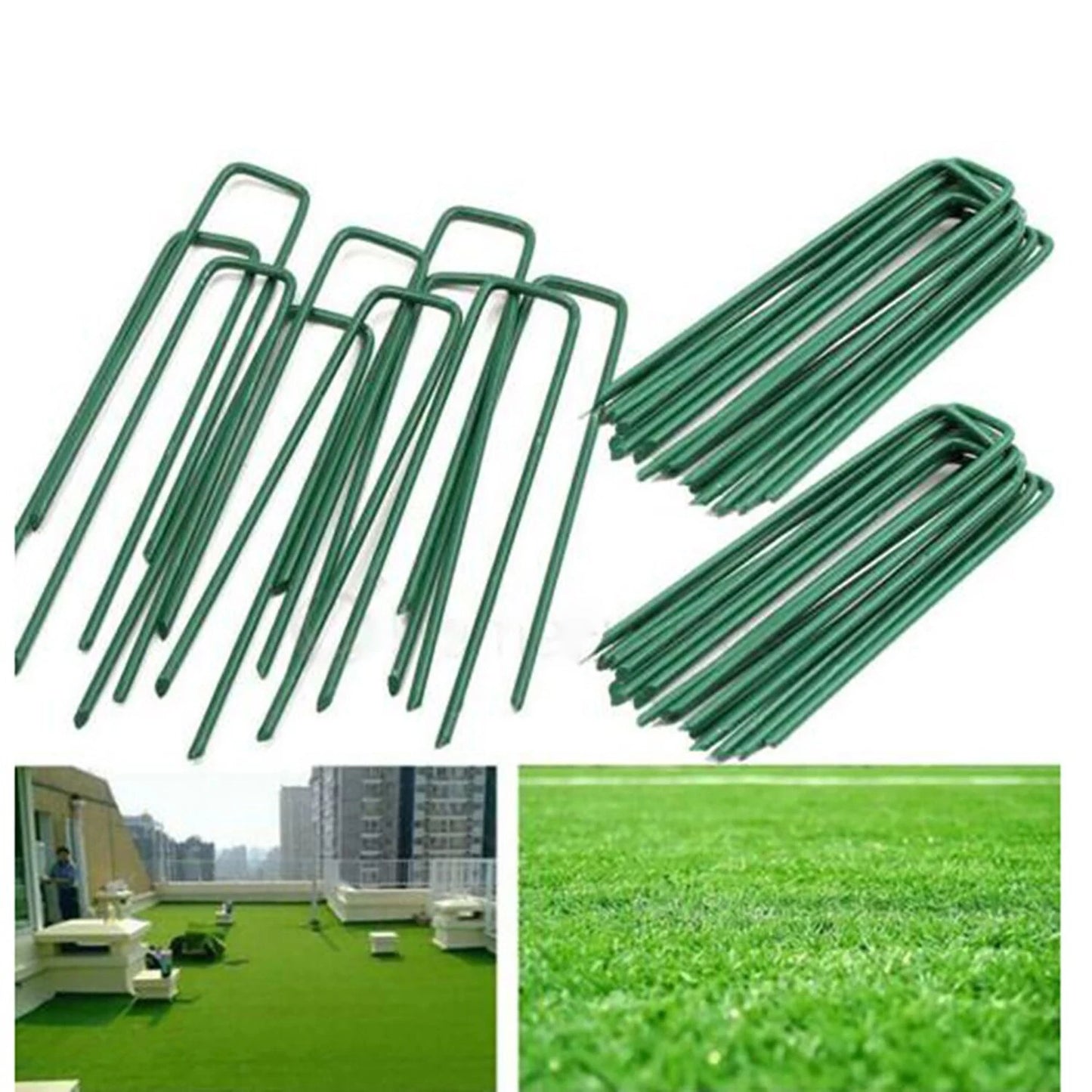 50 galvanised metal U pins for securing artificial grass turf weed membrane and landscaping fabric outdoors-1