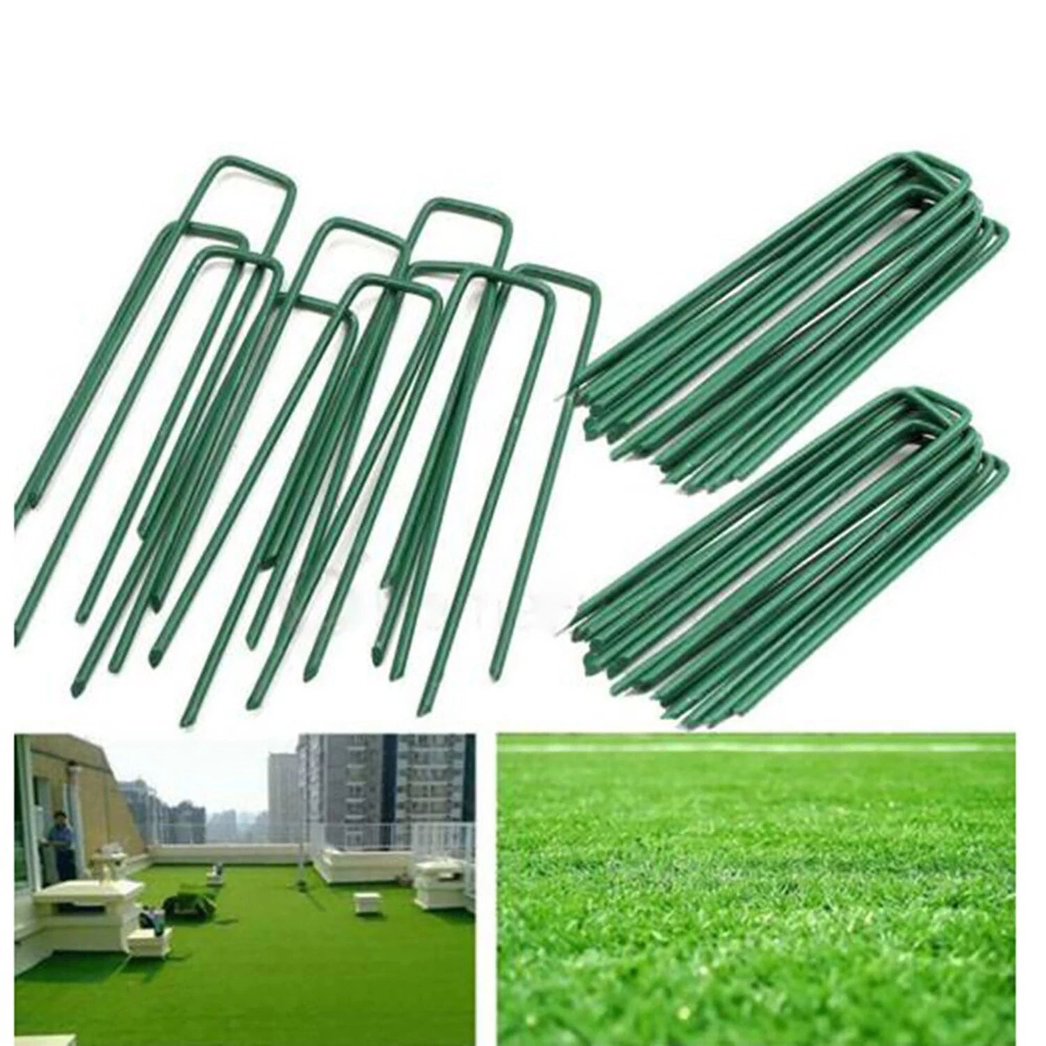 50 galvanised metal U pins for securing artificial grass turf weed membrane and landscaping fabric outdoors-1