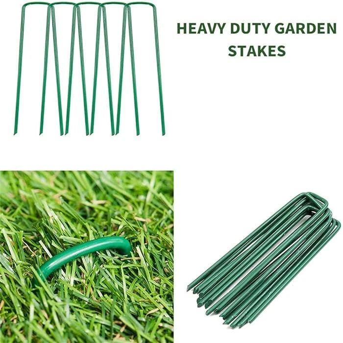 50 galvanised metal U pins for securing artificial grass turf weed membrane and landscaping fabric outdoors-3
