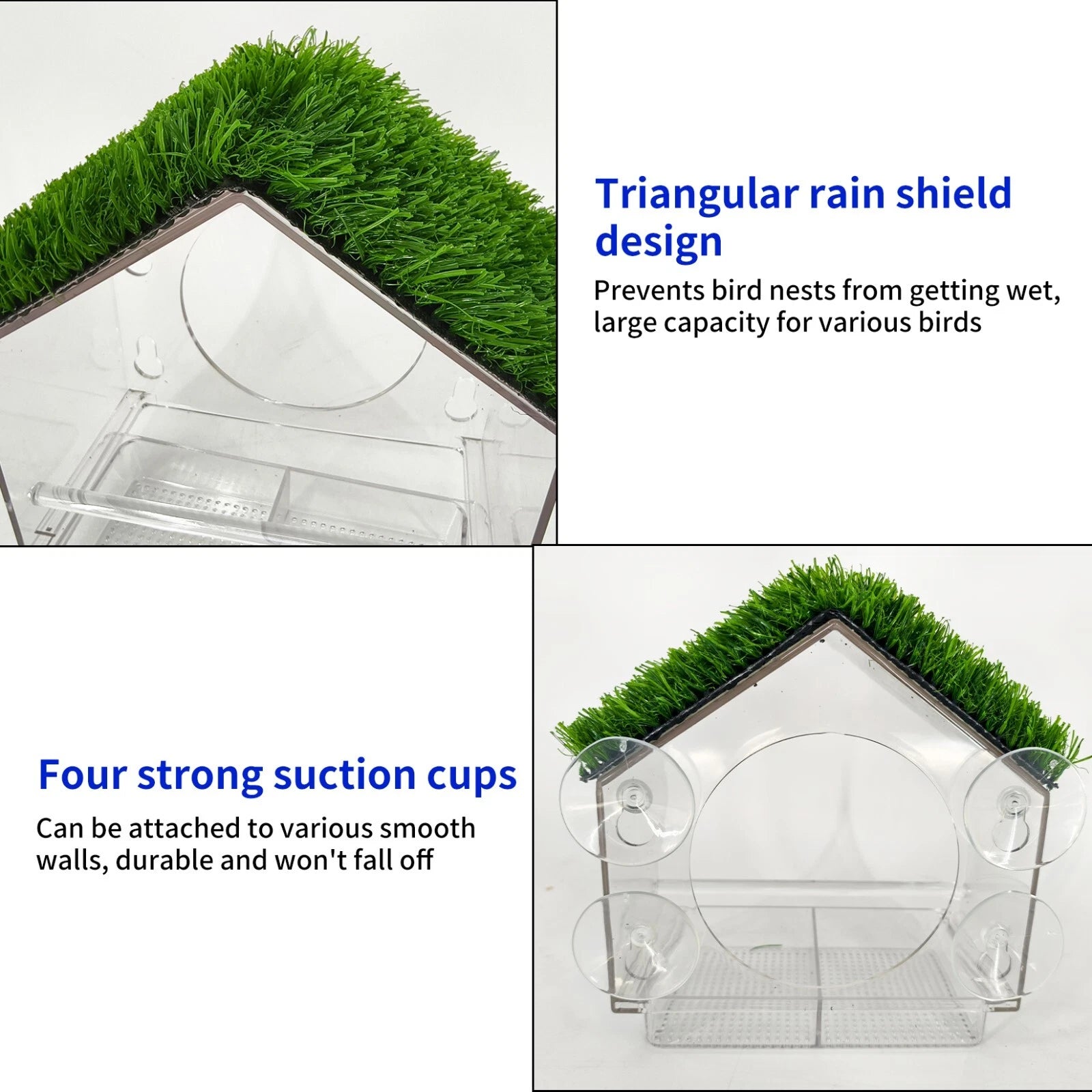 Clear perspex window bird feeder with suction cups for wild birds feeding and close-up bird watching from home-4