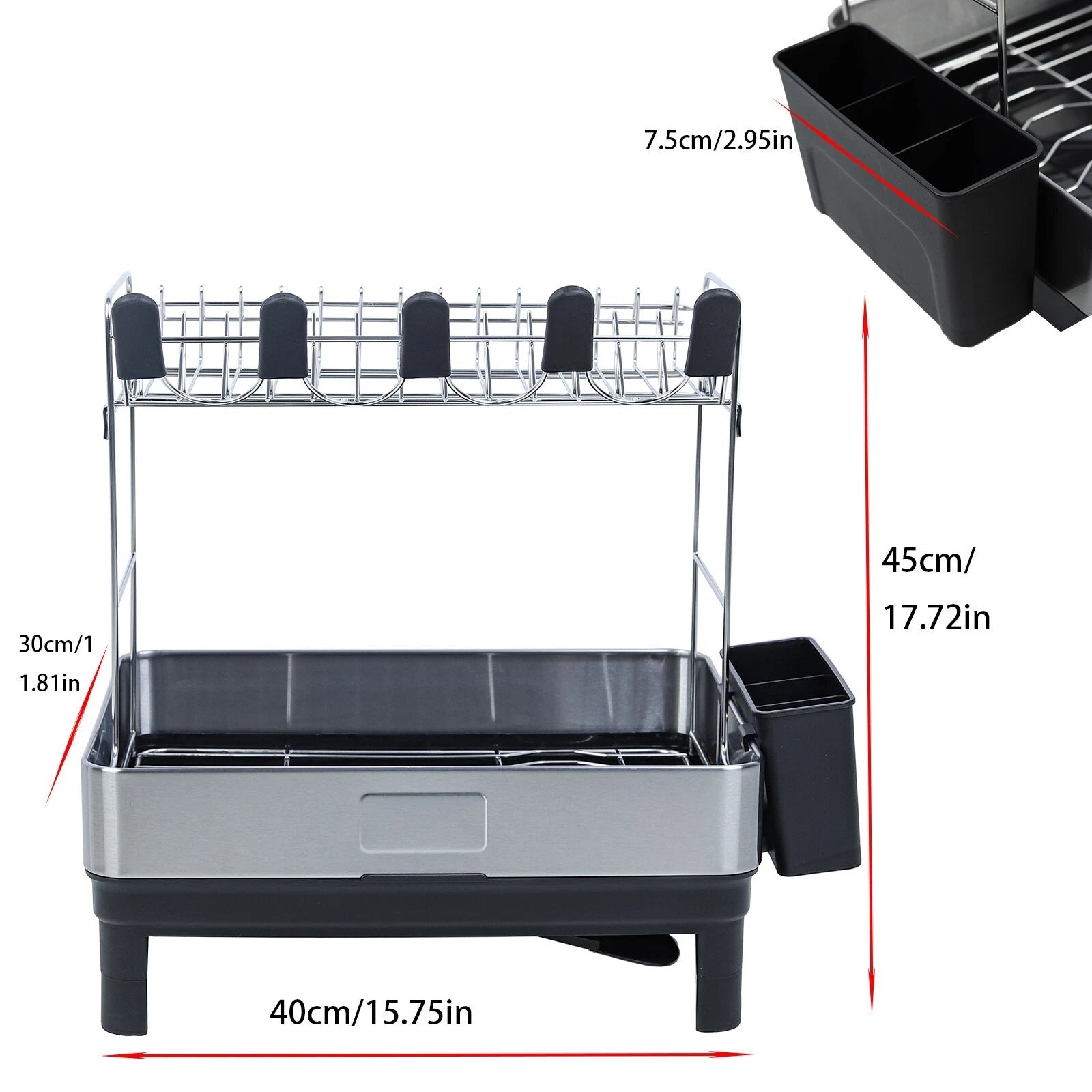 2-tier dish drying rack with draining board for plates bowls cups and kitchen utensil organization and drying-2