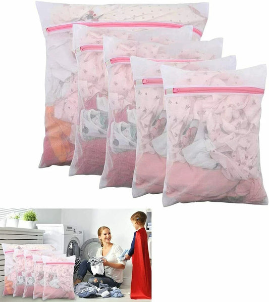 5 piece zipped mesh laundry wash bags set for protecting bras socks lingerie and delicate clothes in washing machine