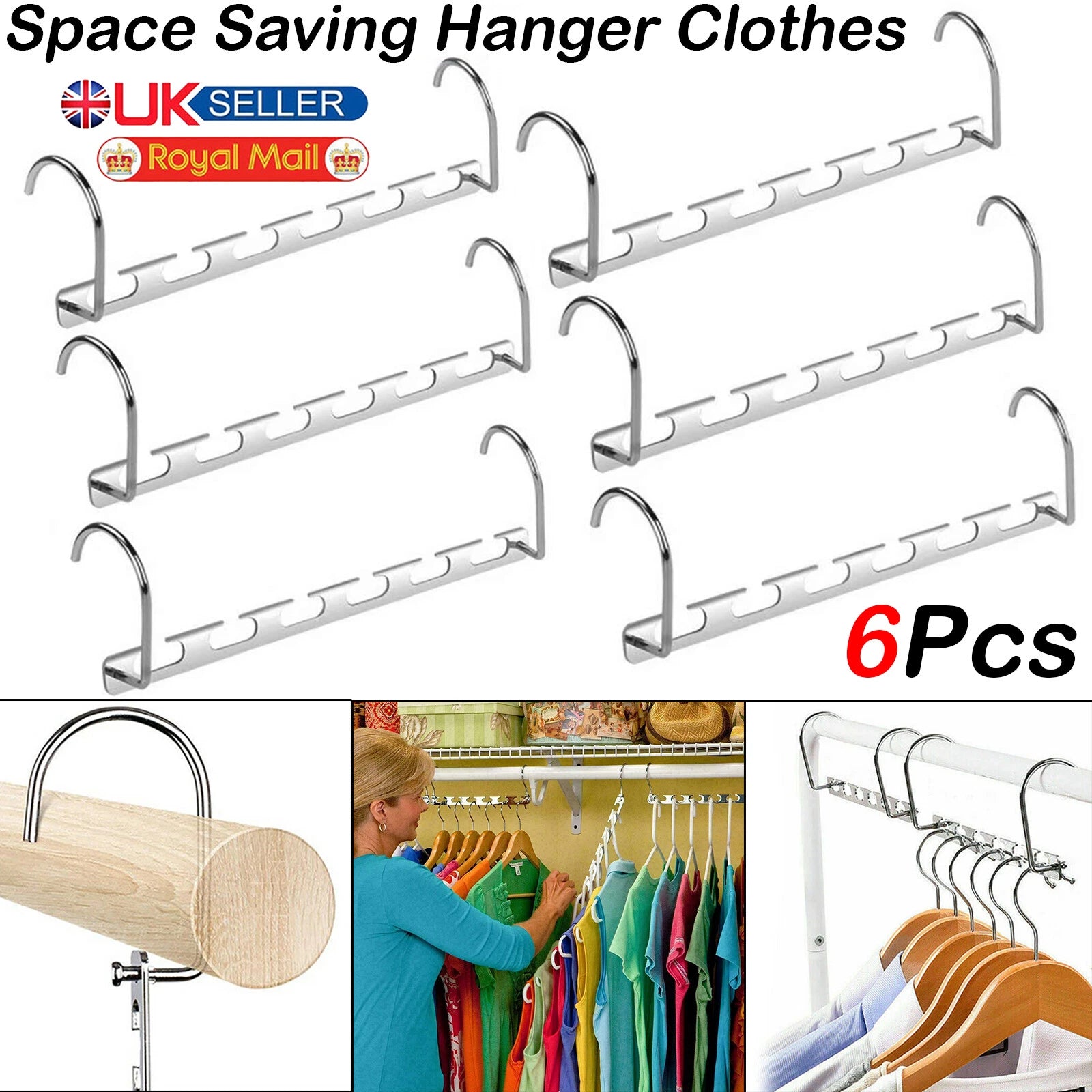 6 piece metal magic space saver hangers for wardrobe organization and closet space saving multi-layer clothes hook set-1