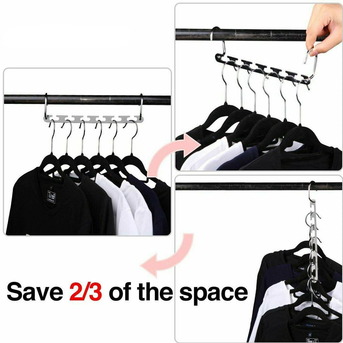 6 piece metal magic space saver hangers for wardrobe organization and closet space saving multi-layer clothes hook set-2