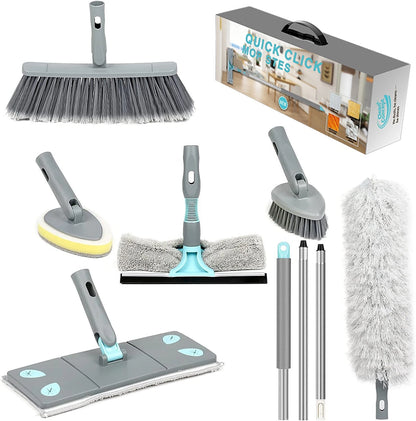 7 in 1 microfiber floor mop with broom duster squeegee and scrubber for multi-surface home cleaning