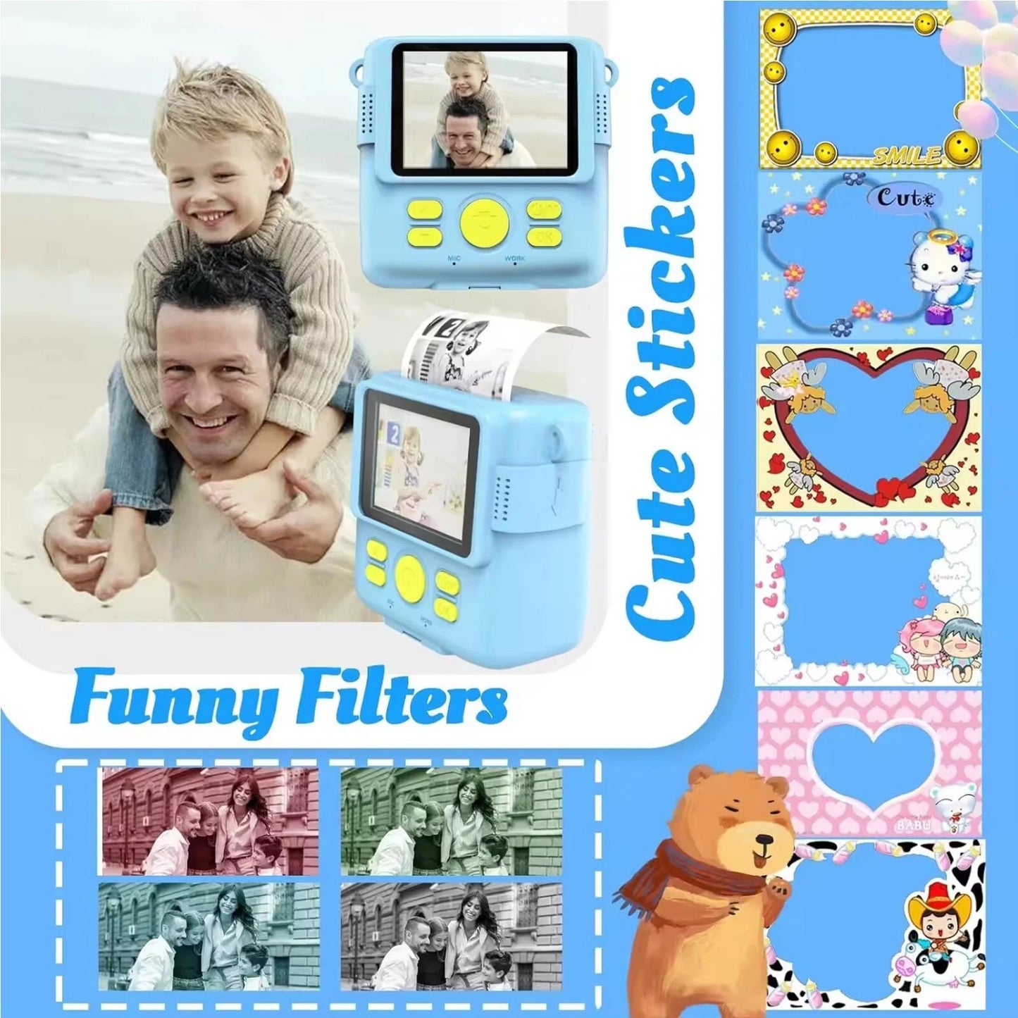 Kids LCD Camera Video Recorder 1080P Mini Digital Children Cam Instant Print | Portable Toy Camera for Kids Photography & Video