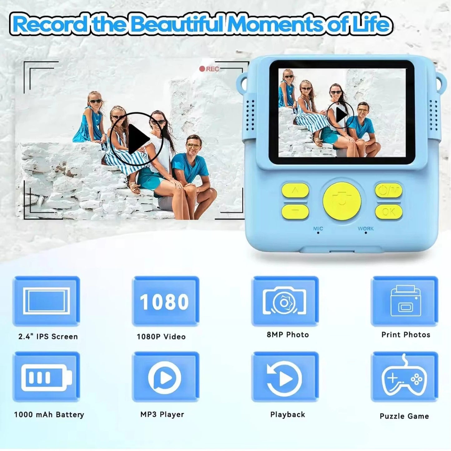 Kids LCD Camera Video Recorder 1080P Mini Digital Children Cam Instant Print | Portable Toy Camera for Kids Photography & Video