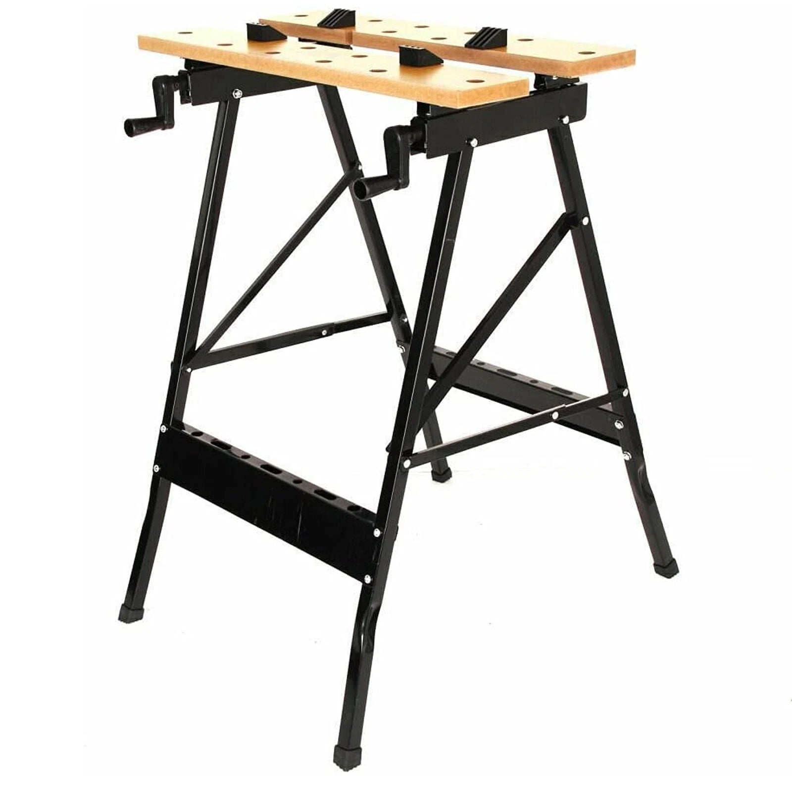 Foldable portable MDF workbench with clamping worktop for DIY woodworking garage and workshop tasks