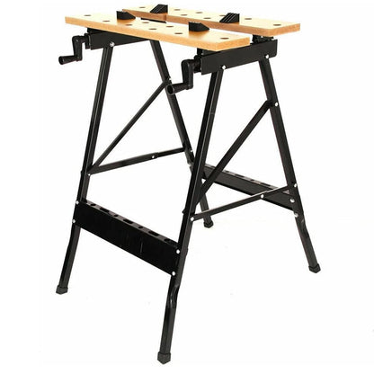 Foldable portable MDF workbench with clamping worktop for DIY woodworking garage and workshop tasks