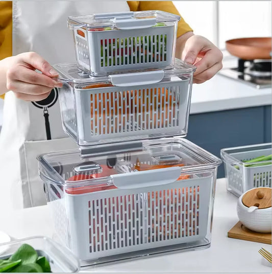 Fridge organiser storage box for fruits and vegetables stackable multipurpose refrigerator kitchen container-1