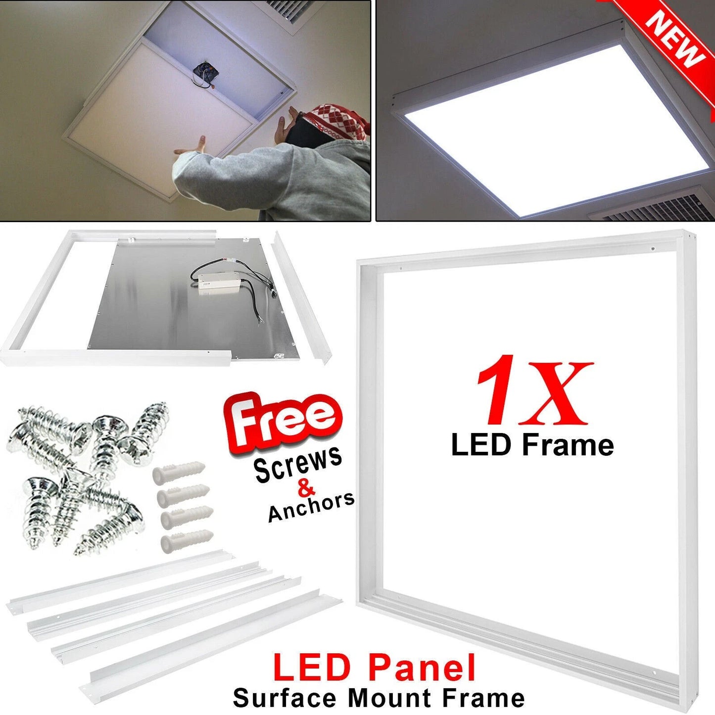 Surface Mount Frame Kit 600x600mm LED Panel Light Ceiling Aluminum White Finish | Easy Install Ceiling Mount Frame for LED Panels