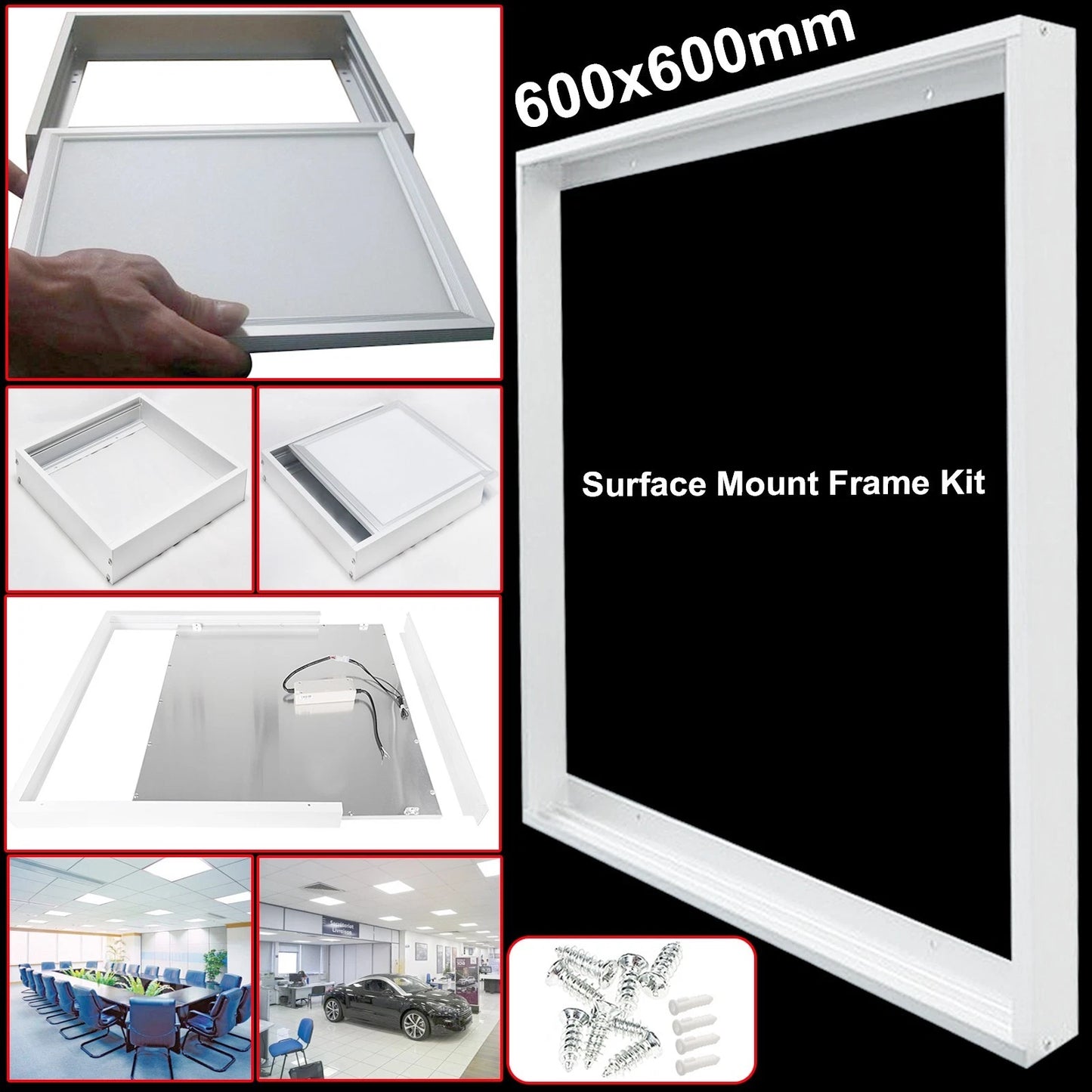 Surface Mount Frame Kit 600x600mm LED Panel Light Ceiling Aluminum White Finish | Easy Install Ceiling Mount Frame for LED Panels