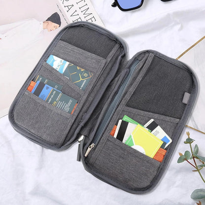 RFID travel wallet passport holder with compartments for cards money IDs and documents secure anti theft organizer pouch-2
