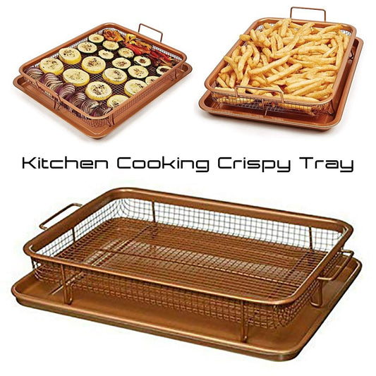 Copper non-stick crisper tray mesh oven baking basket for crispy chips fries and healthy low oil cooking