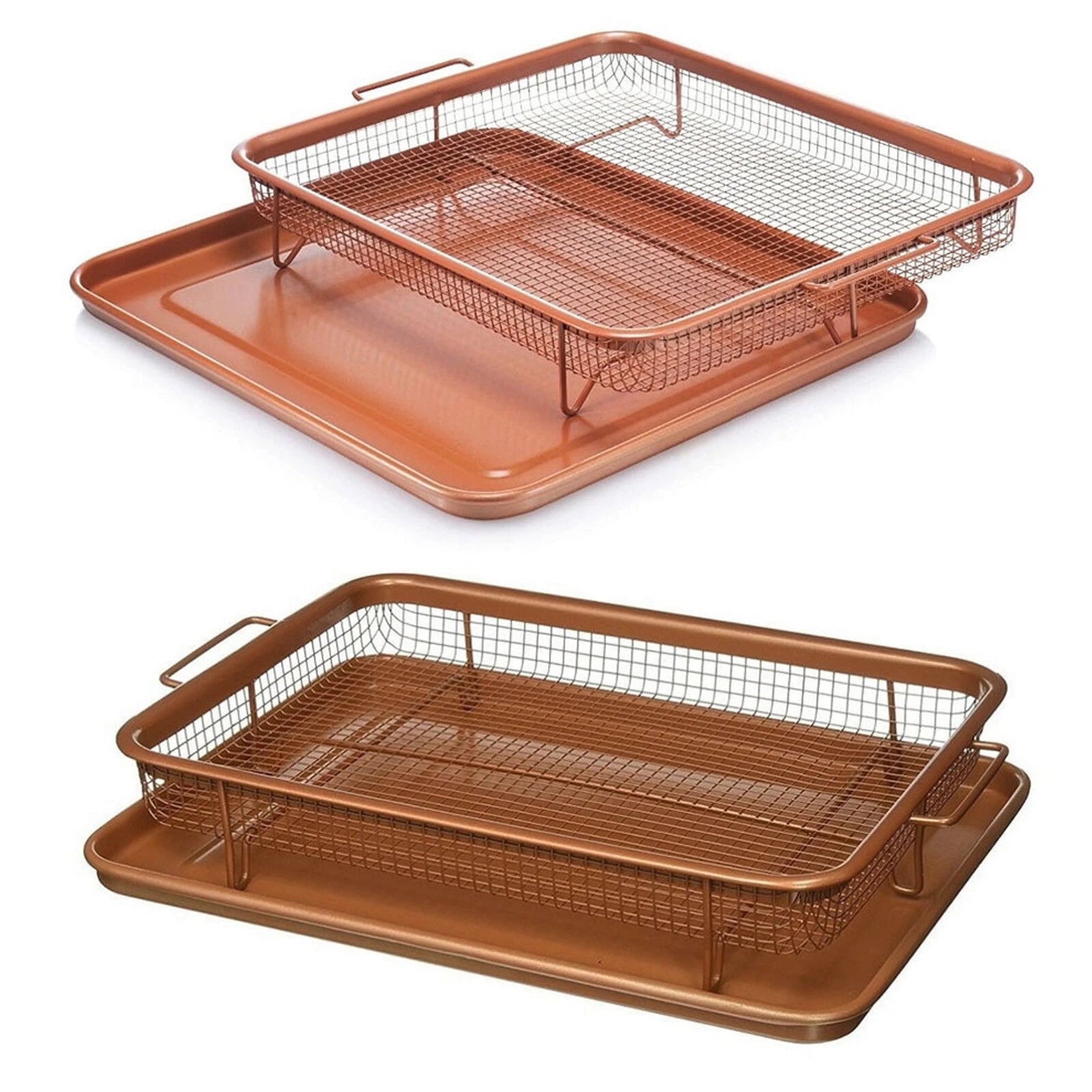Copper non-stick crisper tray mesh oven baking basket for crispy chips fries and healthy low oil cooking-2