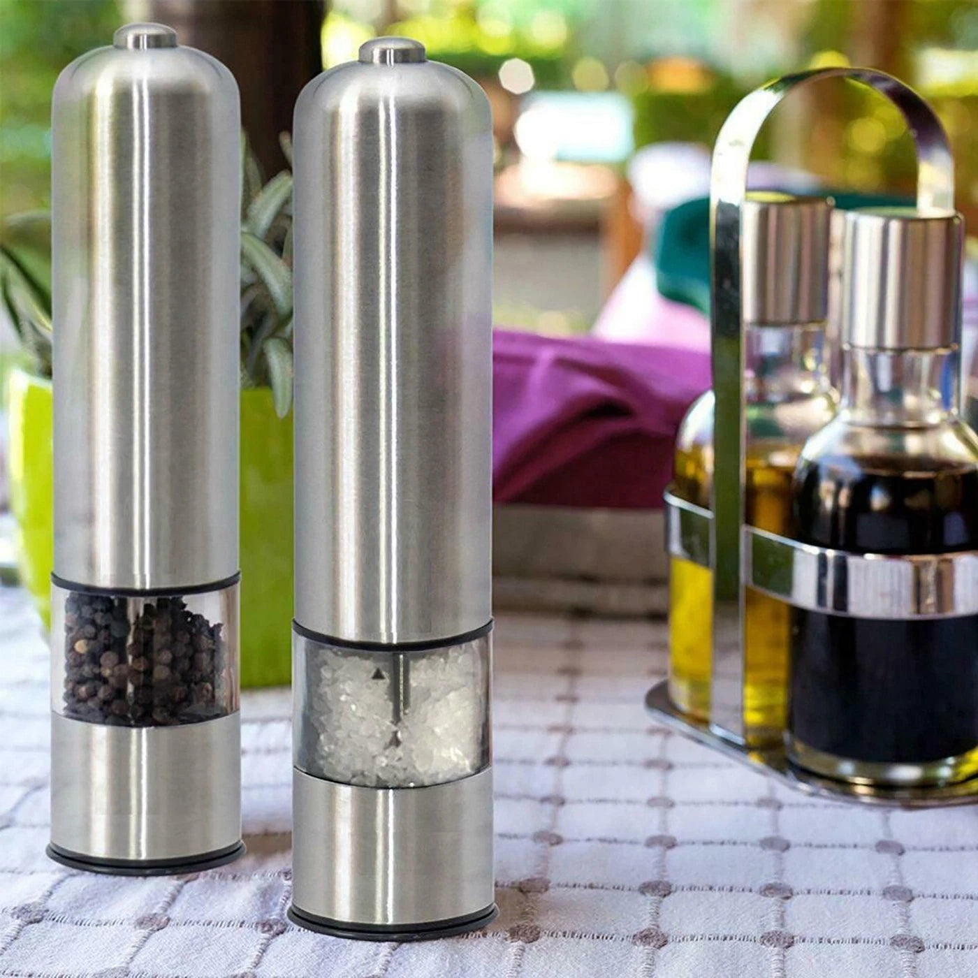 2 X Light Up Electric Salt & Pepper Mill Stainless Steel Electronic Grinder Pots | Automatic Adjustable Spice Grinder Set