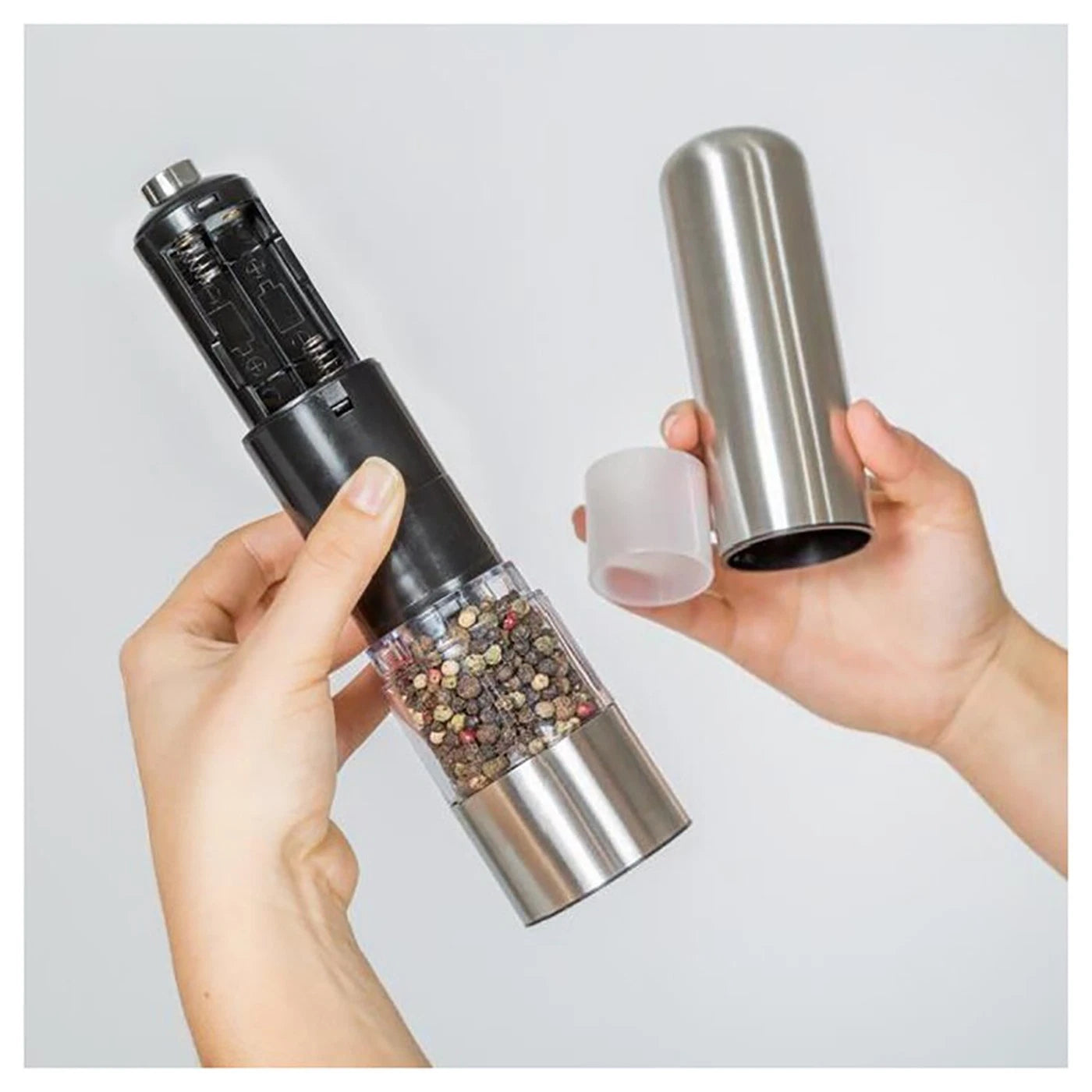 2 X Light Up Electric Salt & Pepper Mill Stainless Steel Electronic Grinder Pots | Automatic Adjustable Spice Grinder Set