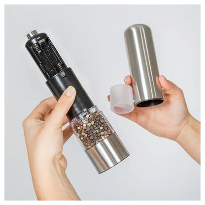 2 X Light Up Electric Salt & Pepper Mill Stainless Steel Electronic Grinder Pots | Automatic Adjustable Spice Grinder Set