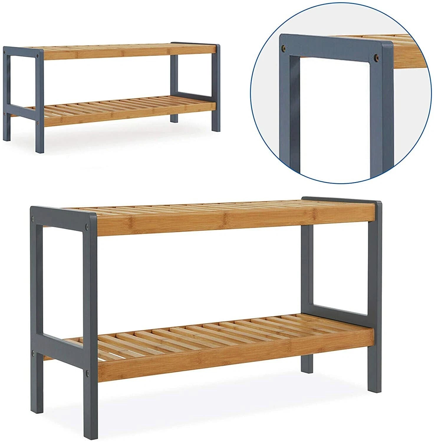2 tier natural bamboo wooden shoe rack storage organiser shelf unit for hallway and bedroom footwear storage02