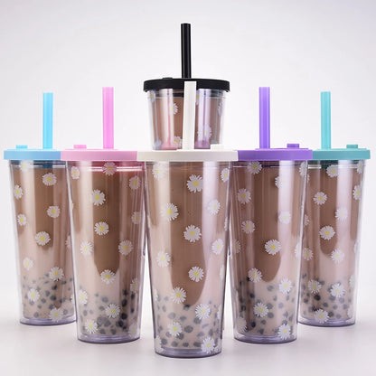 Reusable 24 Oz Boba Cup with Lid and Straw Leakproof Kawaii Bubble Tea Cup | Eco-Friendly Tumbler for Smoothies & Cold Drinks