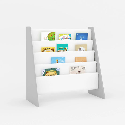 Wooden kids sling bookshelf organizer storage rack for children books nursery and playroom organization-1