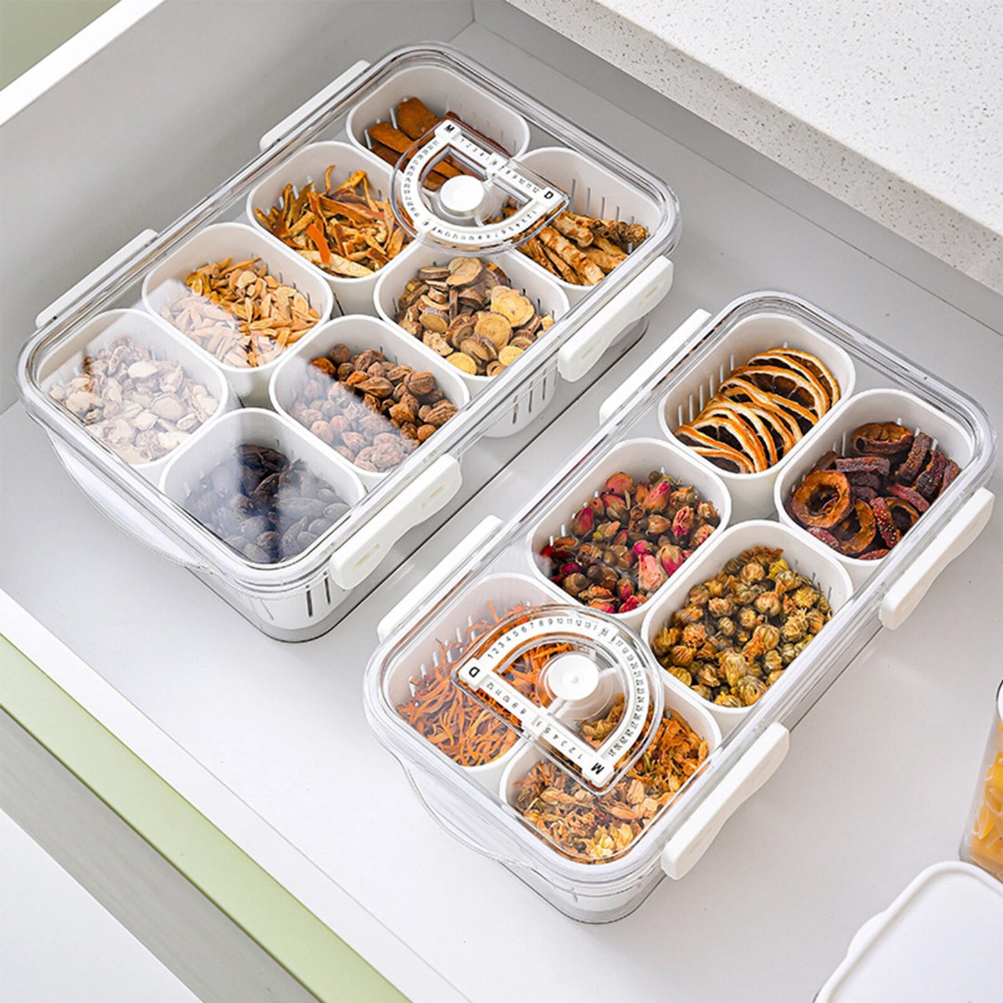 Divided serving tray with lid snackle box for charcuterie snacks fruits and food storage organization