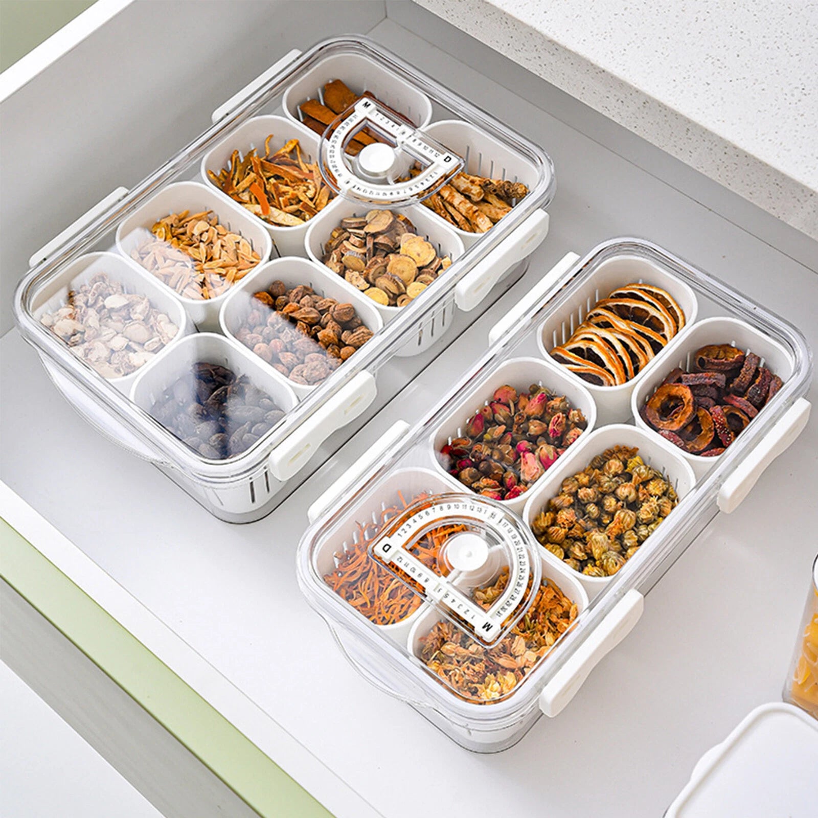 Divided serving tray with lid snackle box for charcuterie snacks fruits and food storage organization