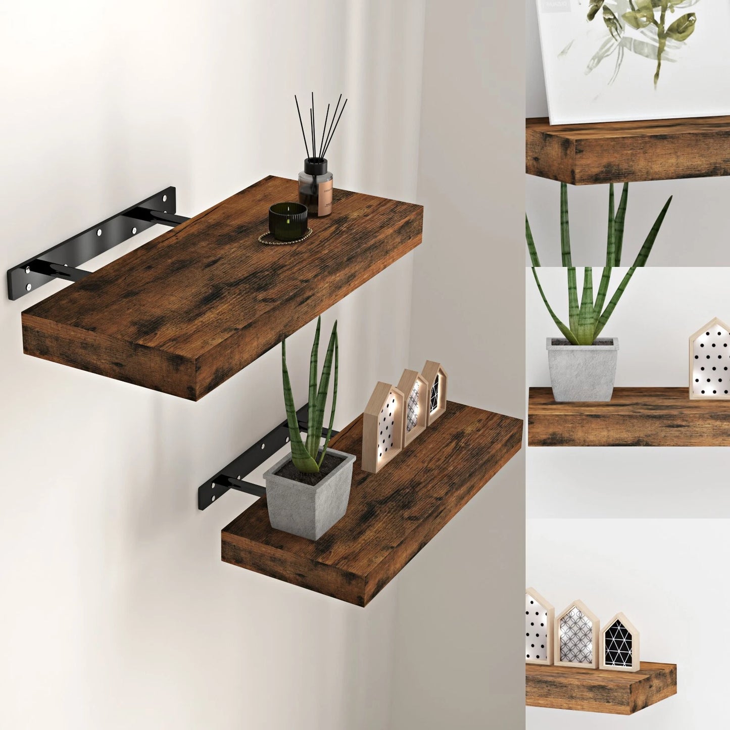 Set of 2 wall mounted floating shelves for bathroom and kitchen storage décor organizer