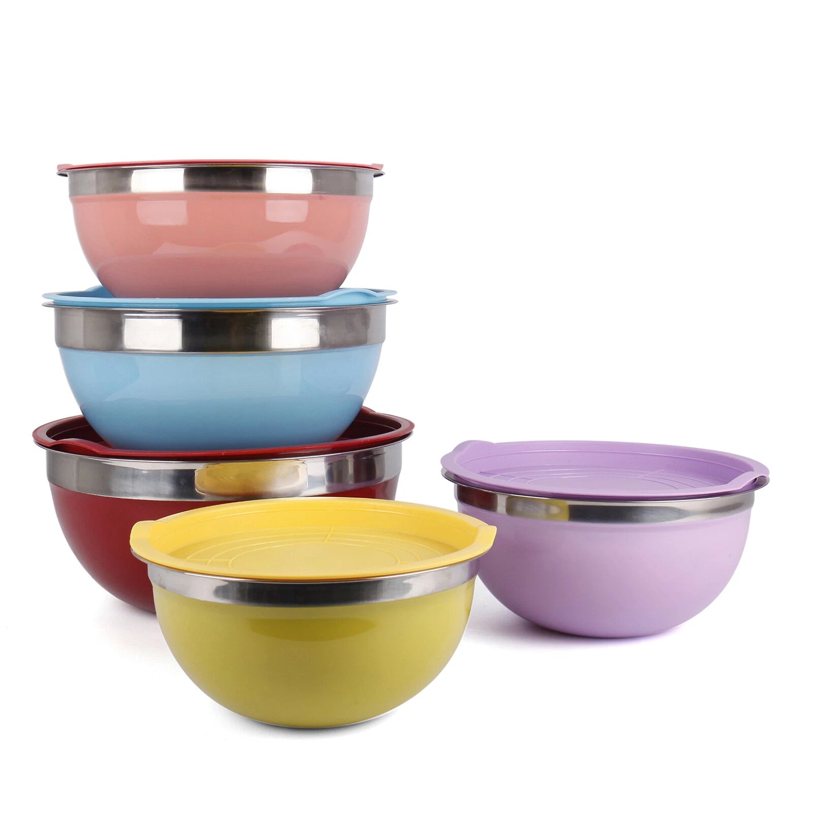 5 piece stainless steel mixing bowl set nesting kitchen bowls for baking cooking salad preparation