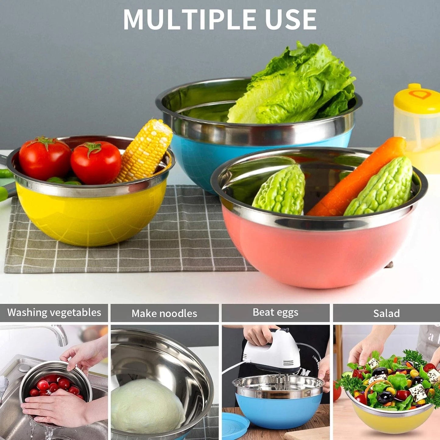 5 piece stainless steel mixing bowl set nesting kitchen bowls for baking cooking salad preparation