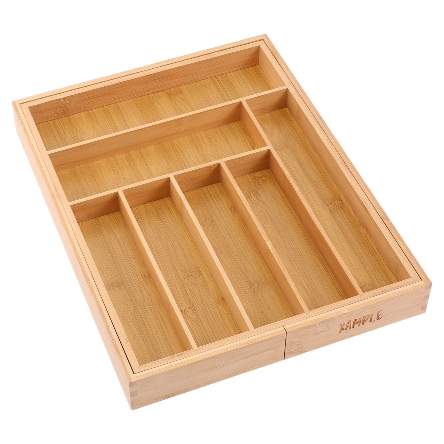 Extendable bamboo cutlery tray with 9 compartments kitchen drawer organiser for utensils and kitchen storage