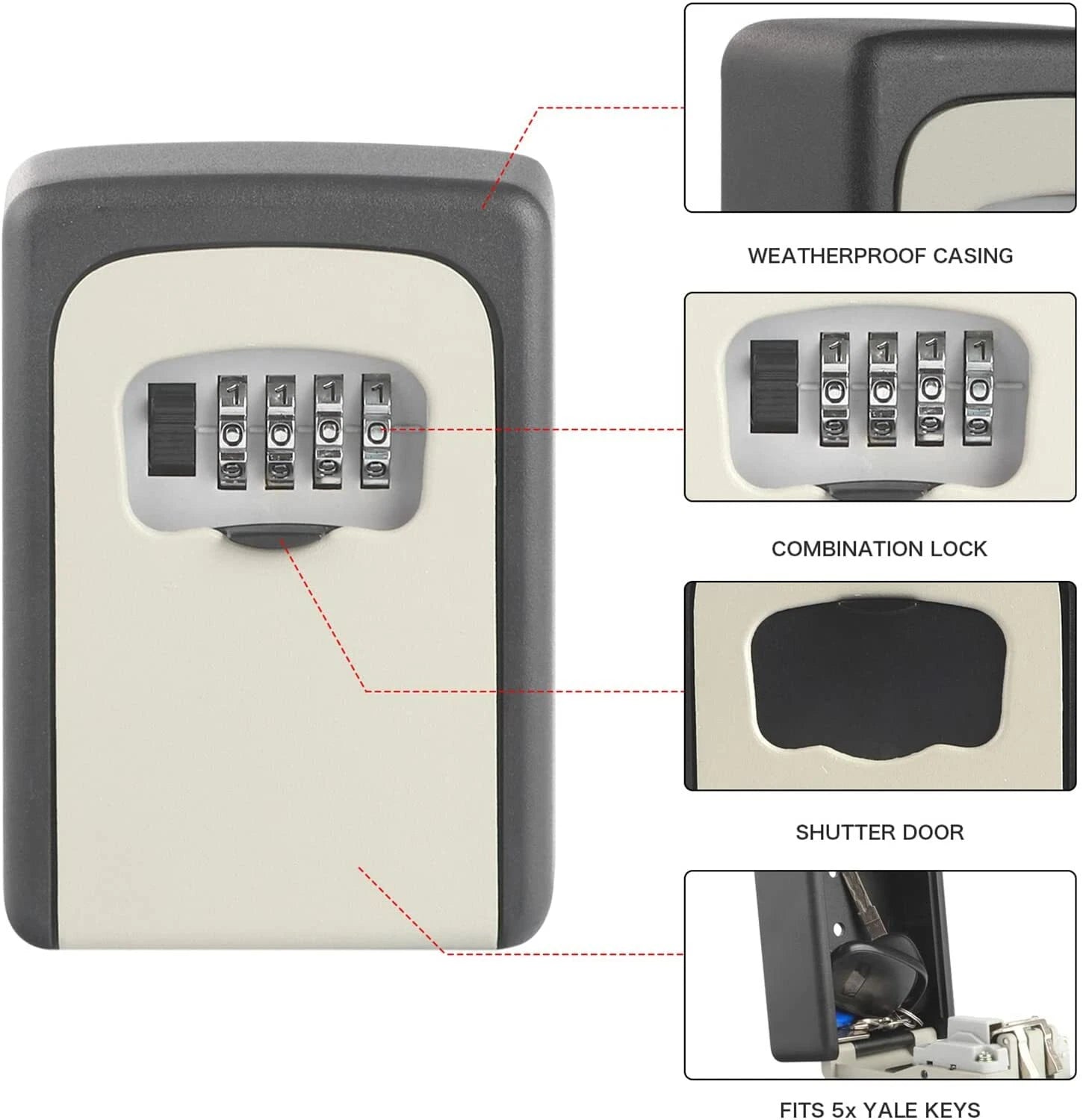 4 digit wall mounted key safe box with combination lock for secure outdoor home key storage