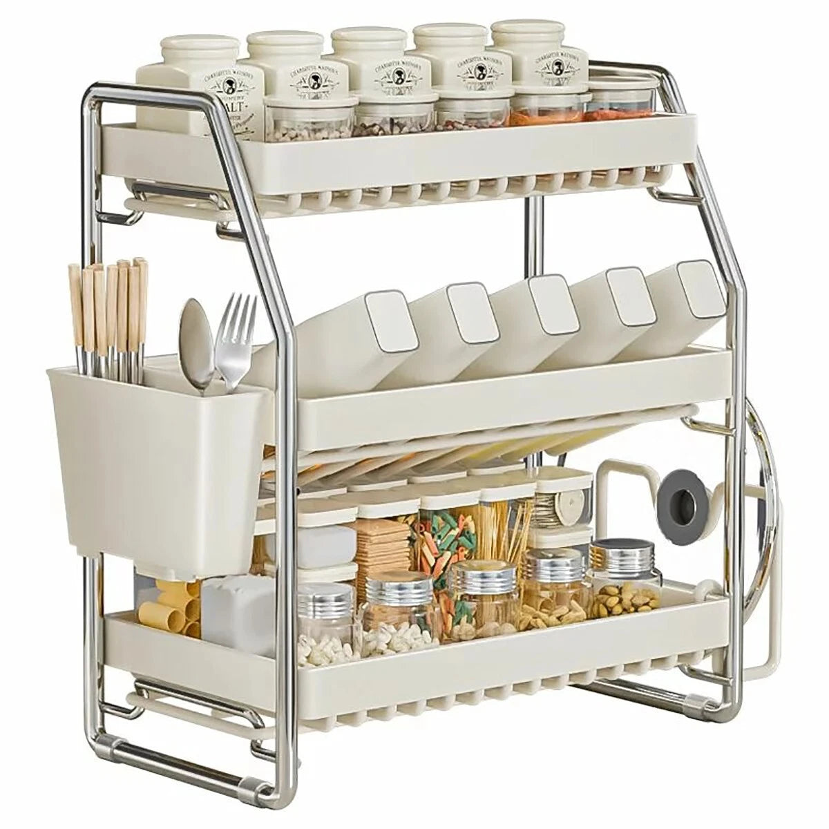 3 tier kitchen spice rack organizer for seasoning herbs jars bottles countertop storage stand UK