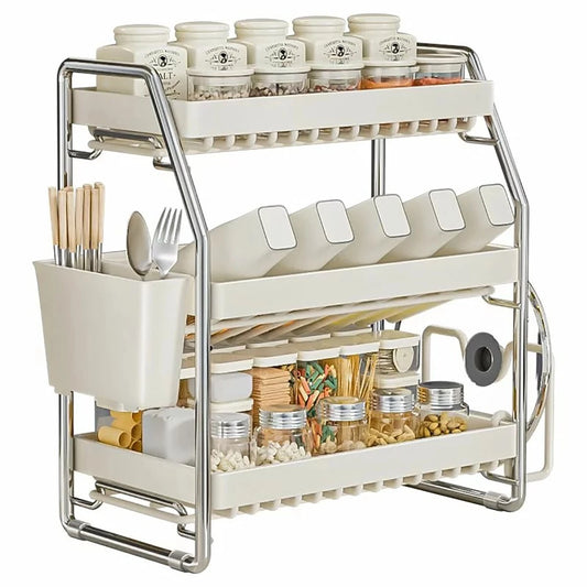 3 tier kitchen spice rack organizer for seasoning herbs jars bottles countertop storage stand UK