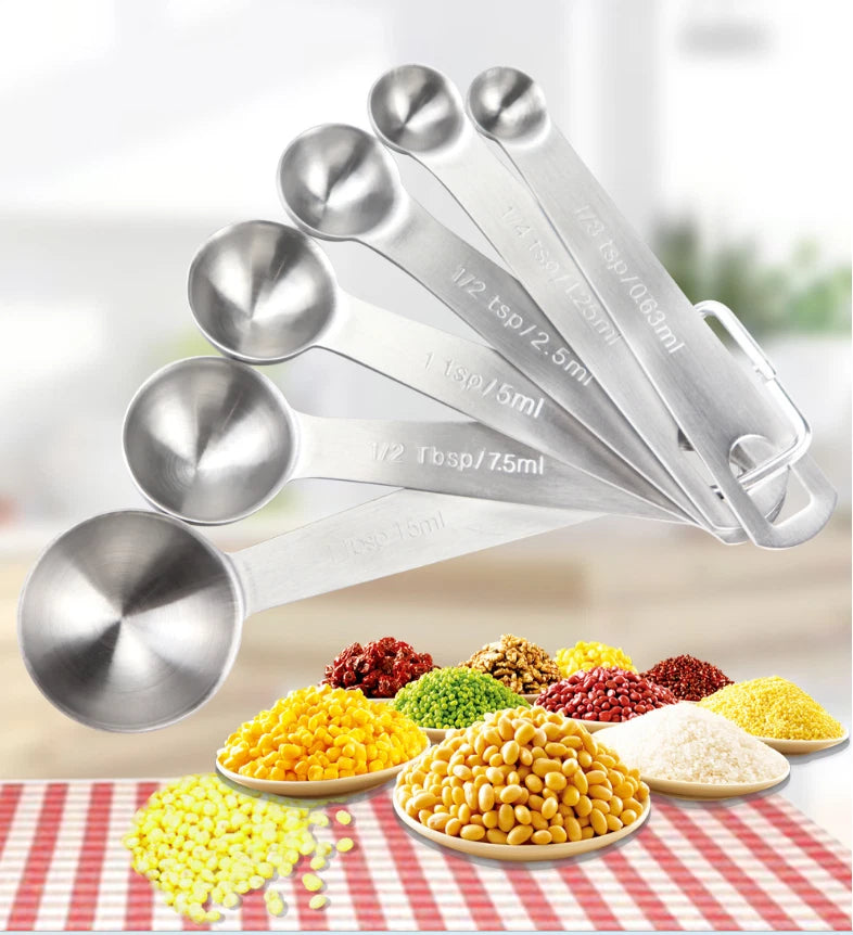 6 piece stainless steel measuring spoon set engraved kitchen baking cooking spice measurement tools-2